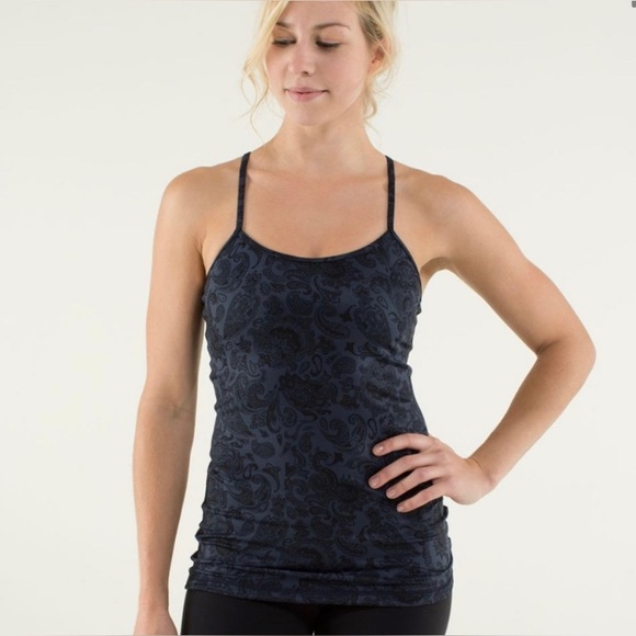 lululemon athletica Tops - Lululemon power y top blue paisley size 10, Paisley Inkwell / Black
